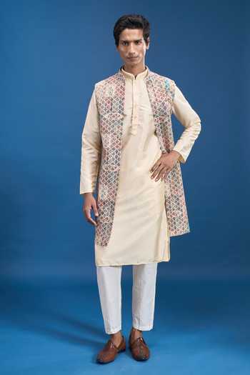 Arihant Rai Sinha Printed Kurta Set With Bundi 