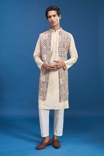 Arihant Rai Sinha Printed Kurta Set With Bundi 