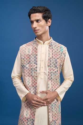 Buy Arihant Rai Sinha Multi Color Cotton, Polyester Embroidery Printed Kurta Set With Bundi Buy_Arihant Rai Sinha_Multi Color Cotton, Polyester Embroidery Printed Kurta Set With Bundi