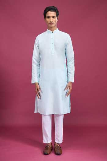 Arihant Rai Sinha Blue Polyester, Cotton Printed Bundi And Kurta Set at Aza Fashions Arihant Rai Sinha_Blue Polyester, Cotton Printed Bundi And Kurta Set _at_Aza_Fashions