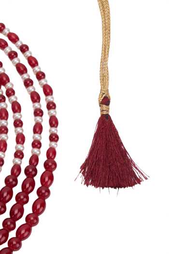 Shop Arihant Rai Sinha Maroon Crystal Pearl Embellished Layered Necklace Online at Aza Fashions Shop_Arihant Rai Sinha_Maroon Crystal Pearl Embellished Layered Necklace _Online_at_Aza_Fashions
