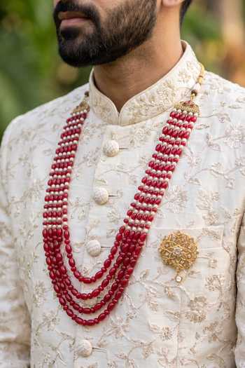 Arihant Rai Sinha Crystal Pearl Embellished Layered Necklace 
