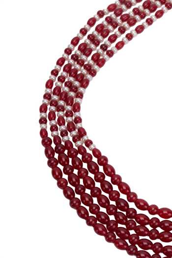 Arihant Rai Sinha Maroon Crystal Pearl Embellished Layered Necklace at Aza Fashions Arihant Rai Sinha_Maroon Crystal Pearl Embellished Layered Necklace _at_Aza_Fashions