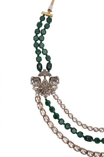 Shop_Arihant Rai Sinha_Emerald Green Beaded Embellished Layered Necklace _Online_at_Aza_Fashions