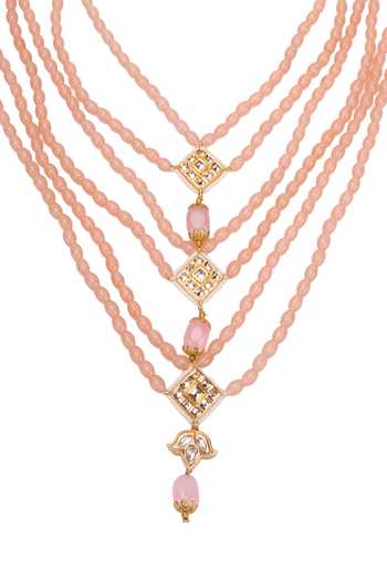Shop_Arihant Rai Sinha_Peach Crystal Pearl Layered Necklace _Online_at_Aza_Fashions