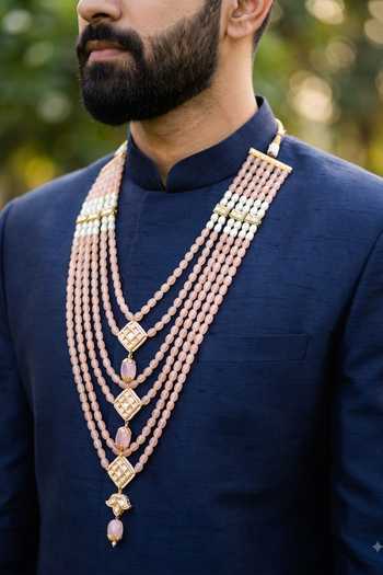 Arihant Rai Sinha Crystal Pearl Layered Necklace 