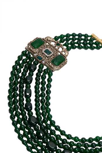 Buy_Arihant Rai Sinha_Emerald Green Crystal Pearl Embellished Necklace _Online_at_Aza_Fashions