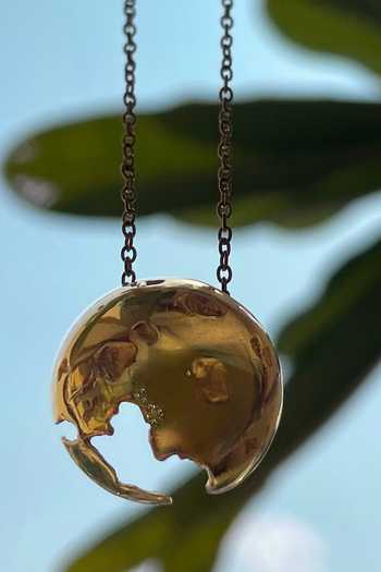 Shop KEFI-CO Gold Plated Pallas Moon Pendant Necklace at Aza Fashions Shop_KEFI-CO_Gold Plated Pallas Moon Pendant Necklace _at_Aza_Fashions