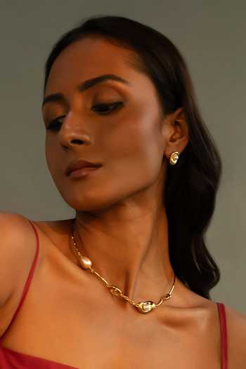 KEFI-CO_Gold Plated Cosmos Pearl Stud Earrings _Online_at_Aza_Fashions