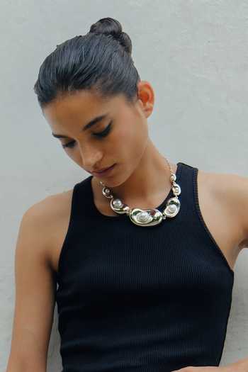 Shop KEFI-CO Silver Plated Cosmos Glam Necklace Online at Aza Fashions Shop_KEFI-CO_Silver Plated Cosmos Glam Necklace _Online_at_Aza_Fashions