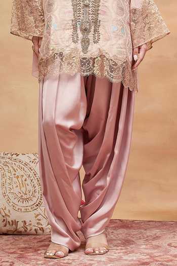 DAREISS Pink Silk, Georgette, Satin Split Hand Embroidered Kurta And Dhoti Pant Set Online at Aza Fashions DAREISS_Pink Silk, Georgette, Satin Split Hand Embroidered Kurta And Dhoti Pant Set _Online_at_Aza_Fashions