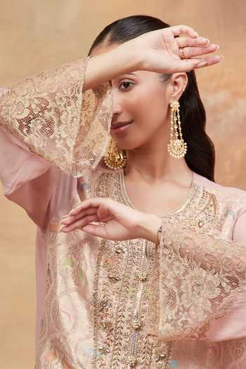 Buy DAREISS Pink Silk, Georgette, Satin Split Hand Embroidered Kurta And Dhoti Pant Set Buy_DAREISS_Pink Silk, Georgette, Satin Split Hand Embroidered Kurta And Dhoti Pant Set
