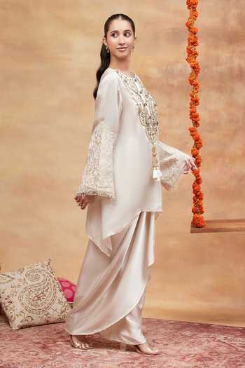 Buy DAREISS Ivory Silk, Satin Round Neck Panchganga Yoke Embroidered Kurta And Skirt Set Online at Aza Fashions Buy_DAREISS_Ivory Silk, Satin Round Neck Panchganga Yoke Embroidered Kurta And Skirt Set _Online_at_Aza_Fashions