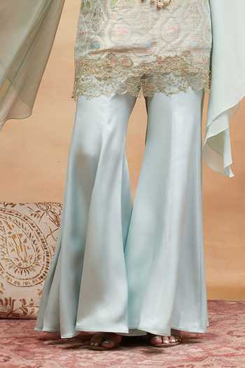DAREISS Mint Silk, Georgette, Satin V-neck Kashi Neel Banarasi Kurta And Sharara Set Online at Aza Fashions DAREISS_Mint Silk, Georgette, Satin V-neck Kashi Neel Banarasi Kurta And Sharara Set _Online_at_Aza_Fashions