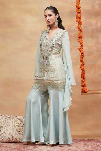 DAREISS Kashi Neel Banarasi Silk Georgette Kurta & Sharara Set