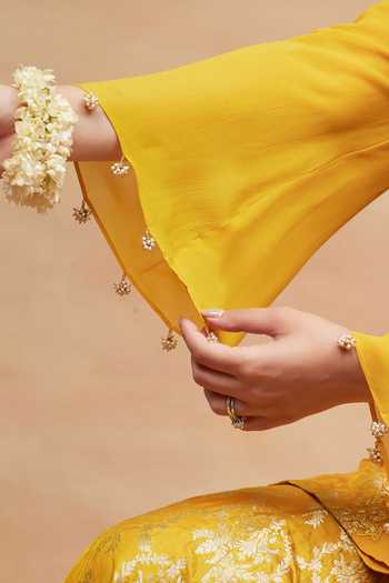 Buy DAREISS Yellow Silk, Georgette V-neck Namo Kanak Embroidered Kurta And Sharara Set Online at Aza Fashions Buy_DAREISS_Yellow Silk, Georgette V-neck Namo Kanak Embroidered Kurta And Sharara Set _Online_at_Aza_Fashions