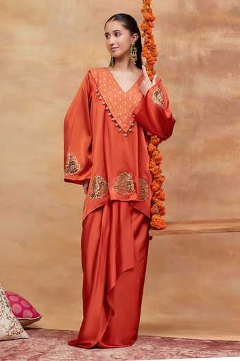 DAREISS Rajghat Sindoor Embroidered Kurta & Skirt Set 
