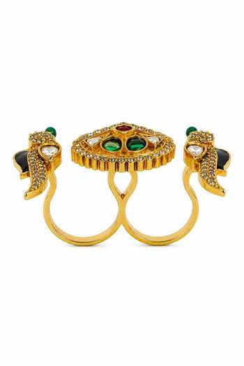 Prestones Kundan Polki Dual Finger Ring 
