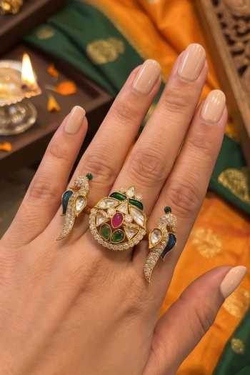 Prestones Kundan Polki Dual Finger Ring 
