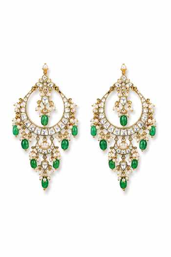 Prestones Kundan Polki Embellished Chandbali Earrings 
