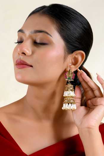 Prestones_Multi Color Pearl Embellished Jhumka Earrings _Online_at_Aza_Fashions