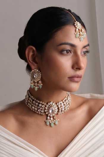 Prestones Kundan Polki Embellished Choker Set 
