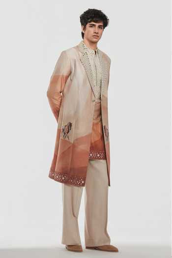 Shop Abhinav Mishra Multi Color Chanderi, Cotton Shrine Long Jacket And Kurta Set Online at Aza Fashions Shop_Abhinav Mishra_Multi Color Chanderi, Cotton Shrine Long Jacket And Kurta Set _Online_at_Aza_Fashions