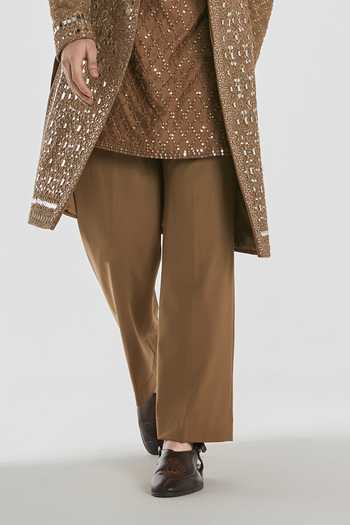 Buy_Abhinav Mishra_Brown Chanderi Pataudi Embroidered Sherwani Set _Online_at_Aza_Fashions
