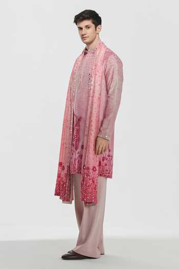 Shop Abhinav Mishra Multi Color Chanderi, Cotton, Twill Shrine Printed And Embroidered Kurta Set Online at Aza Fashions Shop_Abhinav Mishra_Multi Color Chanderi, Cotton, Twill Shrine Printed And Embroidered Kurta Set _Online_at_Aza_Fashions