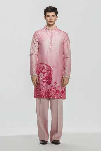 Abhinav Mishra Multi Color Chanderi, Cotton, Twill Shrine Printed And Embroidered Kurta Set at Aza Fashions Abhinav Mishra_Multi Color Chanderi, Cotton, Twill Shrine Printed And Embroidered Kurta Set _at_Aza_Fashions