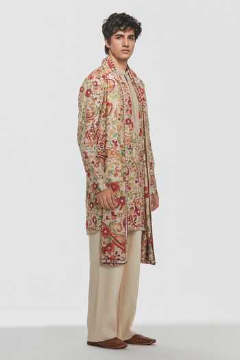 Abhinav Mishra Multi Color Chanderi, Cotton, Twill Shrine Paisley Print And Embroidered Kurta Set Online at Aza Fashions Abhinav Mishra_Multi Color Chanderi, Cotton, Twill Shrine Paisley Print And Embroidered Kurta Set _Online_at_Aza_Fashions