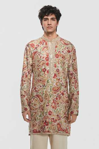 Abhinav Mishra Multi Color Chanderi, Cotton, Twill Shrine Paisley Print And Embroidered Kurta Set at Aza Fashions Abhinav Mishra_Multi Color Chanderi, Cotton, Twill Shrine Paisley Print And Embroidered Kurta Set _at_Aza_Fashions