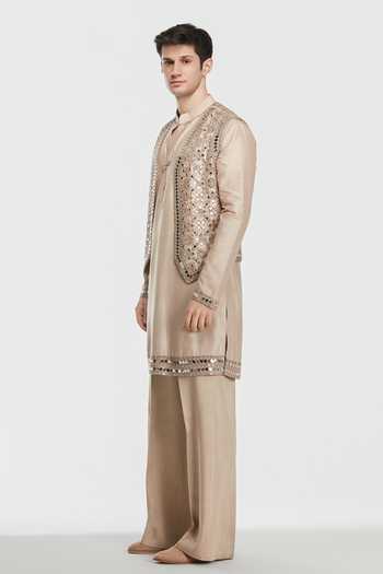 Buy Abhinav Mishra Beige Chanderi, Cotton Shrine Moroccan Mirror Embroidered Bundi Set Online at Aza Fashions Buy_Abhinav Mishra_Beige Chanderi, Cotton Shrine Moroccan Mirror Embroidered Bundi Set _Online_at_Aza_Fashions