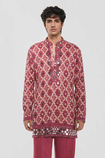 Buy Abhinav Mishra Pink Chanderi, Cotton, Twill Shrine Thread And Mirror Embroidered Kurta Set Online at Aza Fashions Buy_Abhinav Mishra_Pink Chanderi, Cotton, Twill Shrine Thread And Mirror Embroidered Kurta Set _Online_at_Aza_Fashions
