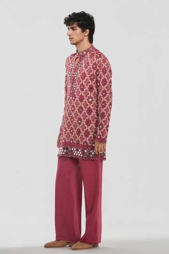 Shop Abhinav Mishra Pink Chanderi, Cotton, Twill Shrine Thread And Mirror Embroidered Kurta Set Online at Aza Fashions Shop_Abhinav Mishra_Pink Chanderi, Cotton, Twill Shrine Thread And Mirror Embroidered Kurta Set _Online_at_Aza_Fashions