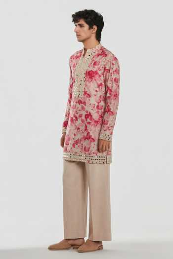 Abhinav Mishra_Multi Color Chanderi, Cotton, Twill Shrine Printed And Embroidered Kurta Set _Online_at_Aza_Fashions
