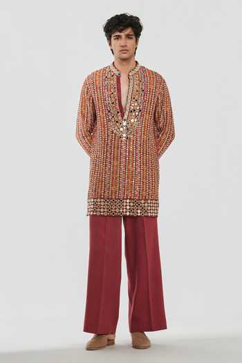 Abhinav Mishra Multi Color Chanderi, Cotton, Twill Shrine Embroidered Multicoloured Kurta Set at Aza Fashions Abhinav Mishra_Multi Color Chanderi, Cotton, Twill Shrine Embroidered Multicoloured Kurta Set _at_Aza_Fashions