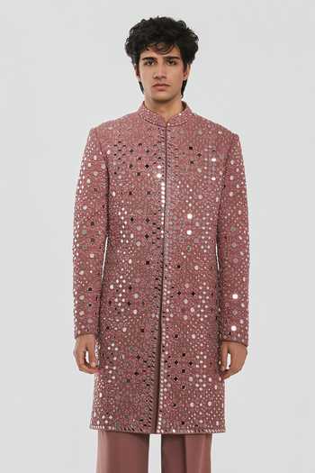 Shop Abhinav Mishra Purple Chanderi Shrine Aura Embroidered Sherwani Set Online at Aza Fashions Shop_Abhinav Mishra_Purple Chanderi Shrine Aura Embroidered Sherwani Set _Online_at_Aza_Fashions