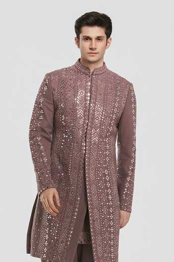 Abhinav Mishra Purple Chanderi Shrine Iris Embroidered Sherwani Set at Aza Fashions Abhinav Mishra_Purple Chanderi Shrine Iris Embroidered Sherwani Set _at_Aza_Fashions