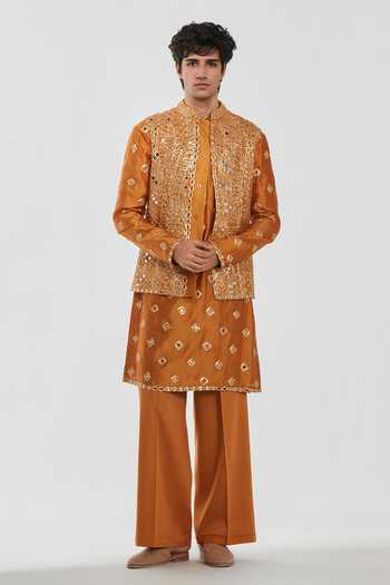 Abhinav Mishra Shrine Citrine Glow Embroidered Bundi Set 