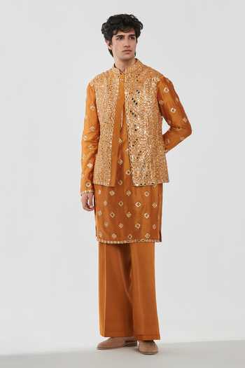 Abhinav Mishra Shrine Citrine Glow Embroidered Bundi Set 