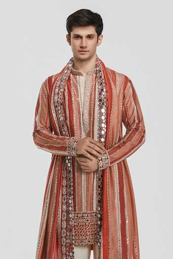 Abhinav Mishra Multi Color Chanderi, Cotton, Twill Shrine Mirror Embroidered Kurta Set at Aza Fashions Abhinav Mishra_Multi Color Chanderi, Cotton, Twill Shrine Mirror Embroidered Kurta Set _at_Aza_Fashions