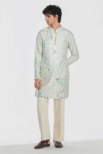 Buy Abhinav Mishra Multi Color Chanderi, Cotton, Twill Shrine Printed And Mirror Work Kurta Set Online at Aza Fashions Buy_Abhinav Mishra_Multi Color Chanderi, Cotton, Twill Shrine Printed And Mirror Work Kurta Set _Online_at_Aza_Fashions