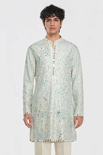 Buy Abhinav Mishra Multi Color Chanderi, Cotton, Twill Shrine Printed And Mirror Work Kurta Set Buy_Abhinav Mishra_Multi Color Chanderi, Cotton, Twill Shrine Printed And Mirror Work Kurta Set