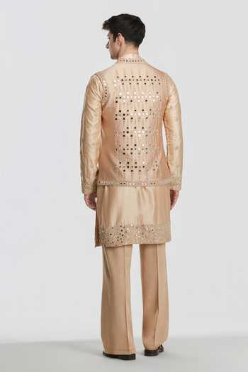 Abhinav Mishra Shrine Champagne Embroidered Bundi Set 