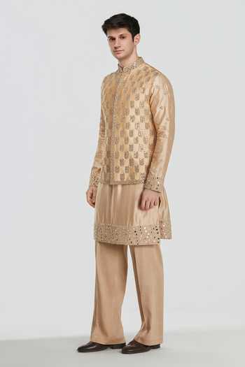 Buy Abhinav Mishra Beige Cotton, Chanderi, Twill Embroidery, Shrine Elite Bundi And Kurta Set Online at Aza Fashions Buy_Abhinav Mishra_Beige Cotton, Chanderi, Twill Embroidery, Shrine Elite Bundi And Kurta Set _Online_at_Aza_Fashions
