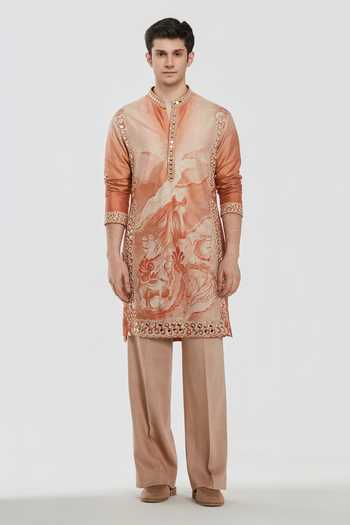 Shop Abhinav Mishra Multi Color Chanderi, Cotton, Twill Shrine Embroidered Kurta Set Online at Aza Fashions Shop_Abhinav Mishra_Multi Color Chanderi, Cotton, Twill Shrine Embroidered Kurta Set _Online_at_Aza_Fashions