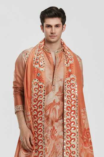 Abhinav Mishra Multi Color Chanderi, Cotton, Twill Shrine Embroidered Kurta Set at Aza Fashions Abhinav Mishra_Multi Color Chanderi, Cotton, Twill Shrine Embroidered Kurta Set _at_Aza_Fashions