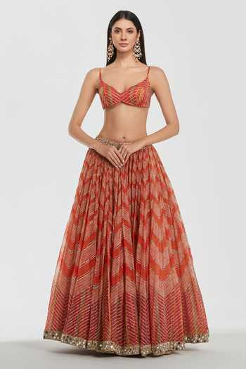 Abhinav Mishra Multi Color Organza, Net V-neck Chevron Pattern Lehenga Set Online at Aza Fashions Abhinav Mishra_Multi Color Organza, Net V-neck Chevron Pattern Lehenga Set _Online_at_Aza_Fashions