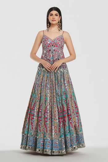 Abhinav Mishra Mirror Work Peplum Top & Lehenga Set 